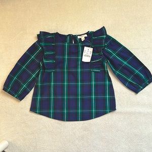 I crew toddler plaid blouse in NWT condition. Size XXS (2 yo). blue/green/silver